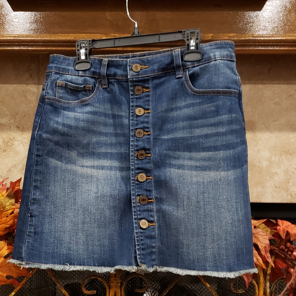 INDIGO REIN Button Front Denim Mini Skirt - 7/27